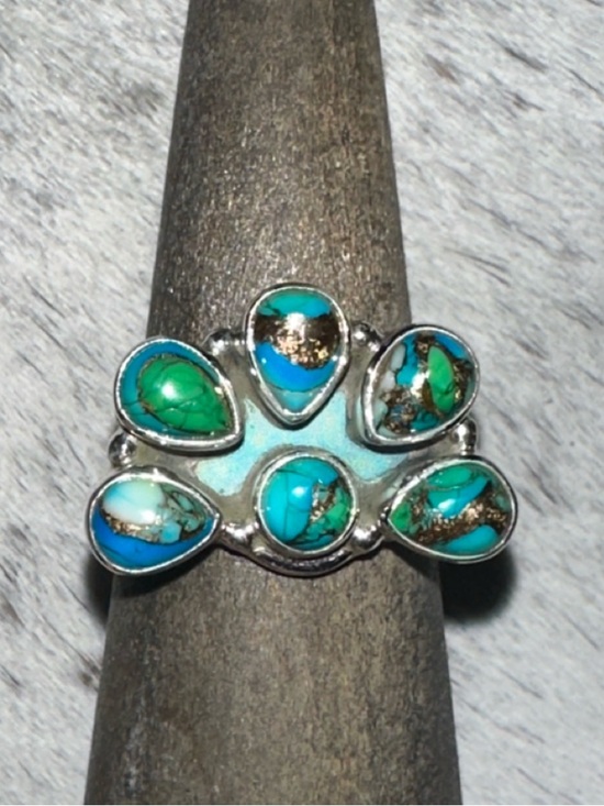 Native Jewelry - Peacock Turquoise Sterling Silver Size 9 NWT